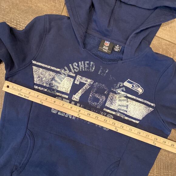 SEAHAWKS Navy Blue White Kangaroo Pockets Hooded Sweatshirt Medium - Picture 5 of 6